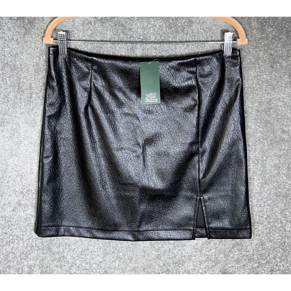 Wild Fable Faux Leather Mini Skirt Womens Size 12 Black Front Slit NWT‎ - Picture 1 of 9